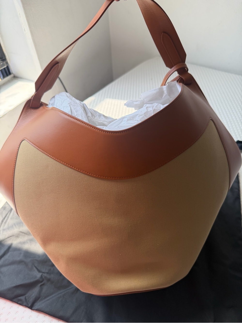 NEW KHAITE Medium Lotus Tote Honey Tan Leather Canvas Shoulder Bag purse $2700 - Picture 8 of 14